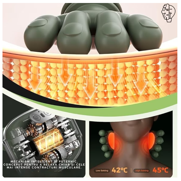 Aparat Masaj Cervical Gat si Umeri 4D cu Incalzire, Fara Fir, Masaj Tip Mana Umana, 3 Moduri, Autonomie pana la 12 Zile, Ideal pentru Relaxare si Dureri Musculare [13]