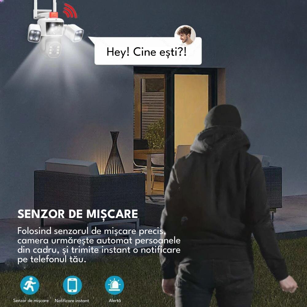 Camera Supraveghere WiFi cu 3 Camere Crocodil, Zoom Optic 10X, 16MP, 4K Ultra HD, Viziune Nocturna Clara, Detectie Umana, Audio Bidirectional, Alarma, IP66, PTZ 360°, [3]