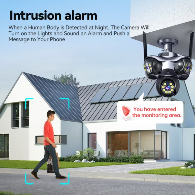 Camera Supraveghere WiFi cu 5 Lentile, 25 MP, Camere Rotative 360°, 4K Ultra HD, PTZ, Viziune Nocturna Color, Detectare Umana, Zoom 10X Digital, Audio Bidirectional, Alarma, IP66, Card Memorie 64GB In [6]