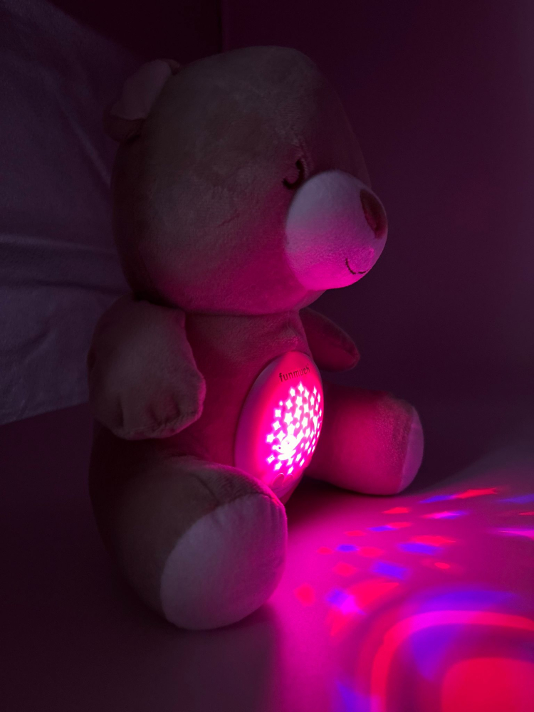 Ursuleț și Cățel Muzical cu Proiecție de Stele, 25 cm, Lumină si Muzica Calda, Funcționează pe Baterii [10]