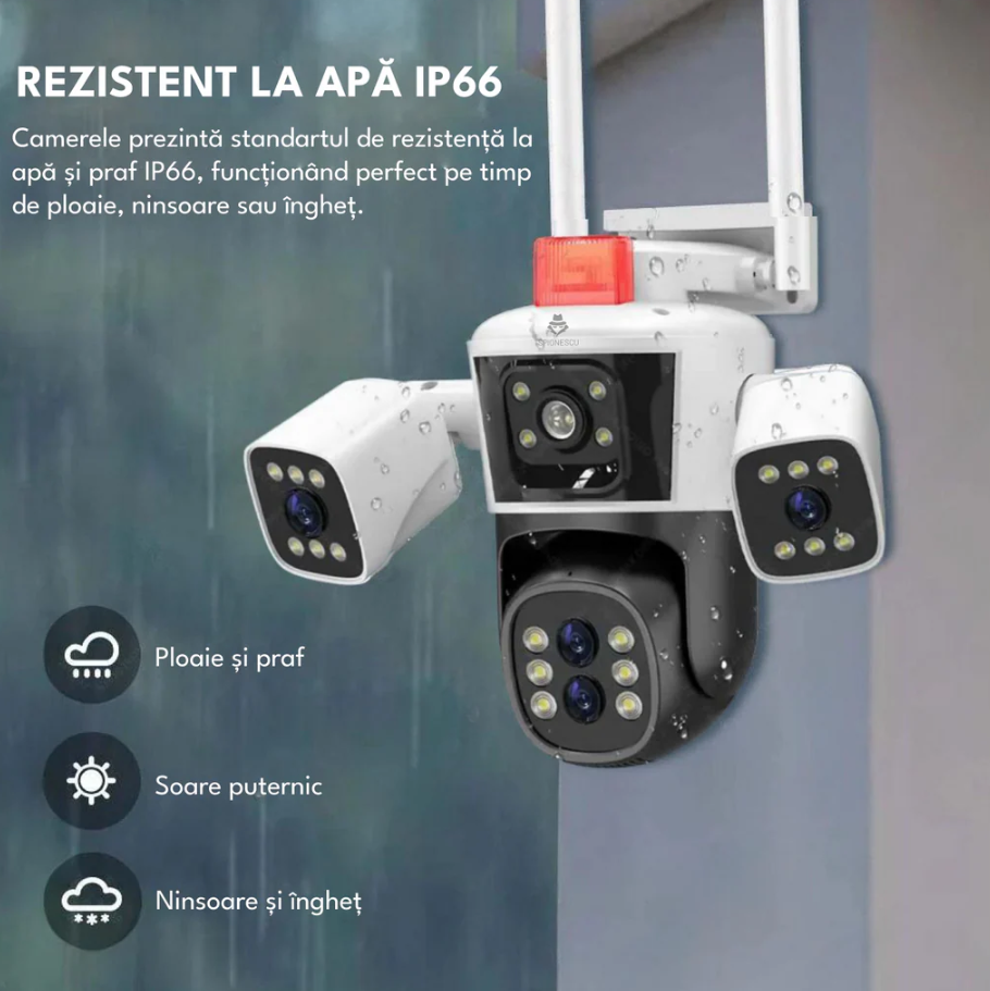 Camera Supraveghere WiFi cu 3 Camere Crocodil, Zoom Optic 10X, 16MP, 4K Ultra HD, Viziune Nocturna Clara, Detectie Umana, Audio Bidirectional, Alarma, IP66, PTZ 360°, [5]