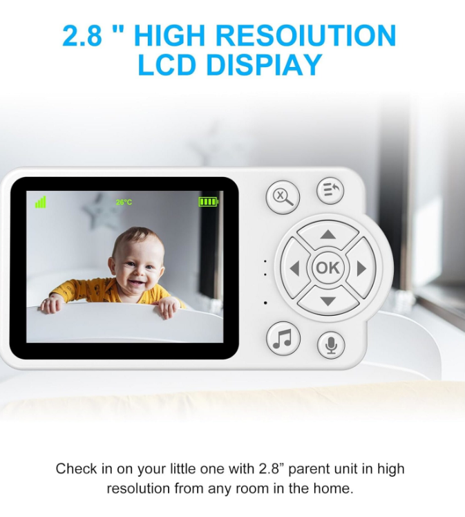 Baby Monitor Video 2.4GHz fara WiFi cu Camera si Ecran 7 cm, Viziune Nocturna HD, Detectare Plans, Monitorizare Temperatura, Comunicare Bidirectionala, Alarmă pentru hrănire, Muzica pentru Bebelu [12]