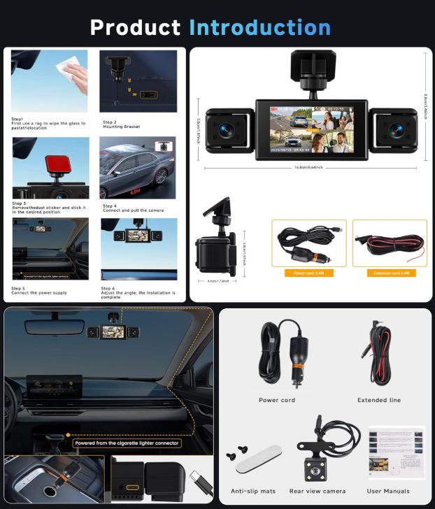 Cameră Auto 360° cu 3 Camere +  Cameră Marșarier Inclusă, Tip Crocodil, Față-Spate-Stânga-Dreapta, Full HD 1080P, Viziune Nocturnă IR, Monitorizare Parcare 24h [7]