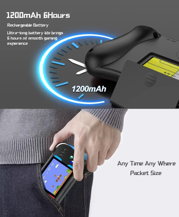 Consolă 2 Jucatori Retro Portabilă cu 500 Jocuri, Joystick pentru 2 Jucători, Conectare TV AV, Baterie Reîncărcabilă, 17.5 cm, Multiplayer [3]