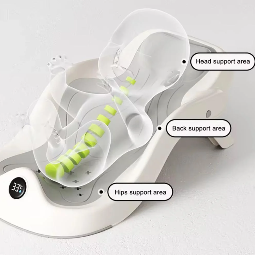 Cadita pentru Bebelusi cu Suport si Termometru Digital, 60 x 30 cm, Indicator Temperatura Apa, Design Ergonomic Antiderapant, Cadita Baie Nou-Nascuti si Copii [3]