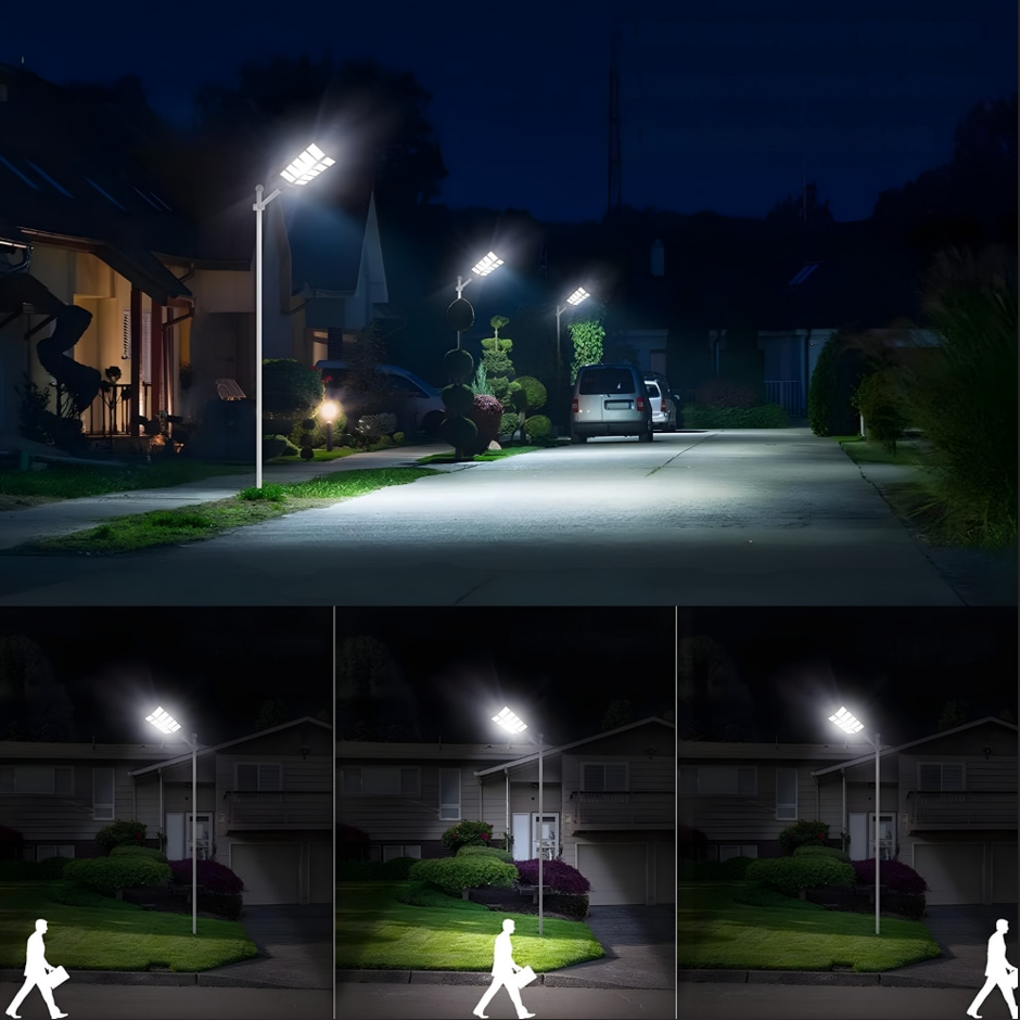 Lampa Stradala Solara 300W, 360 LED-uri, Senzor Miscare, IP66, Telecomanda, Autonomie 12–14h, Panou Solar Integrat + Stalp, 70 cm Reglabila [4]