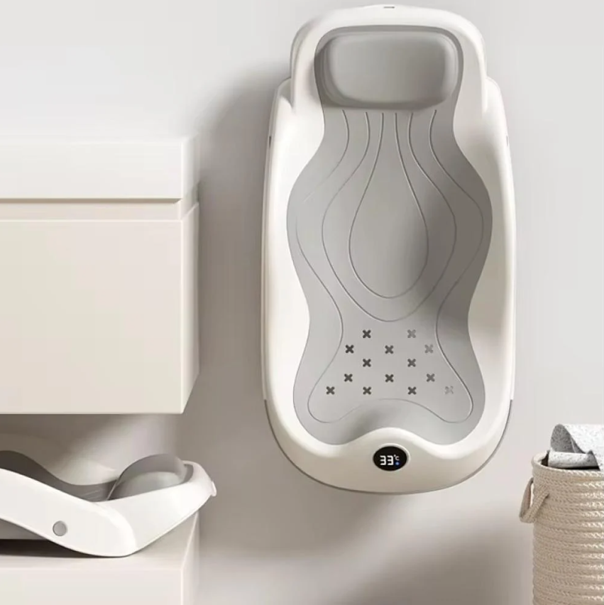 Cadita pentru Bebelusi cu Suport si Termometru Digital, 60 x 30 cm, Indicator Temperatura Apa, Design Ergonomic Antiderapant, Cadita Baie Nou-Nascuti si Copii [4]