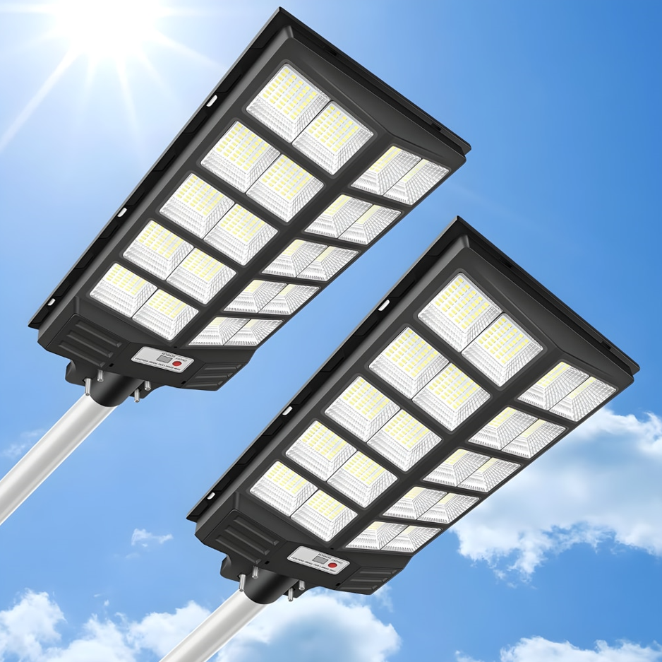 Lampa Stradala Solara 300W, 360 LED-uri, Senzor Miscare, IP66, Telecomanda, Autonomie 12–14h, Panou Solar Integrat + Stalp, 70 cm Reglabila [7]