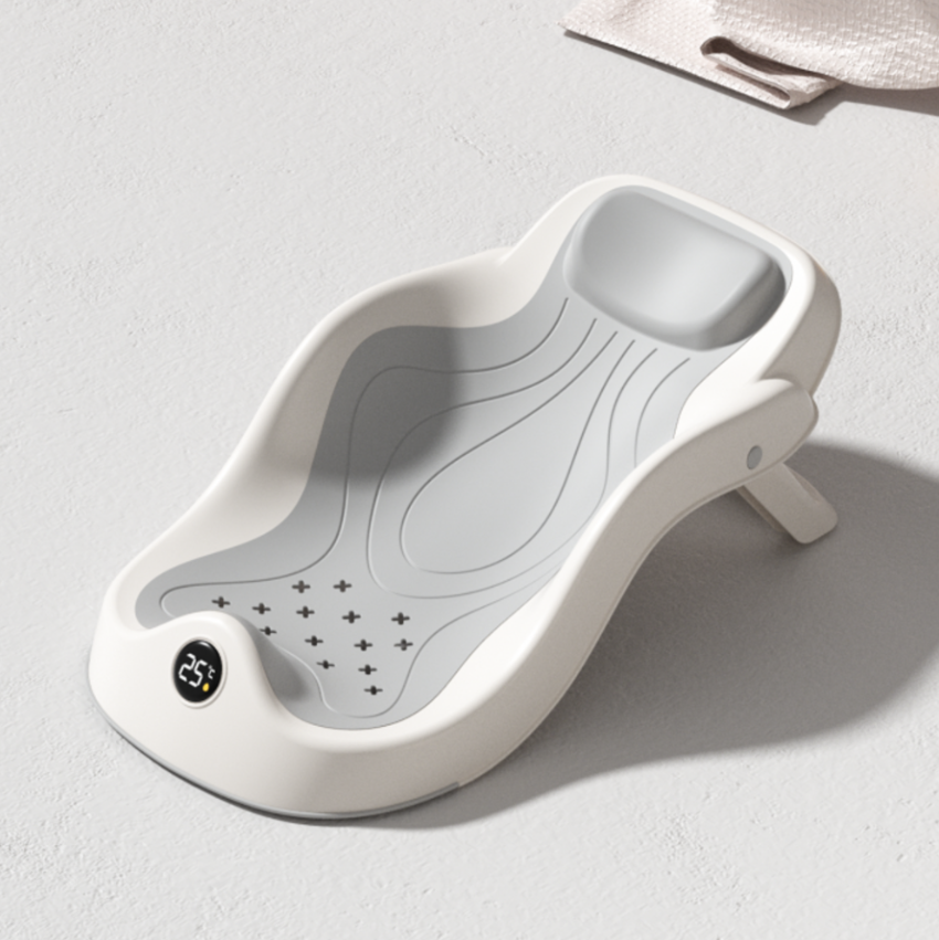 Cadita pentru Bebelusi cu Suport si Termometru Digital, 60 x 30 cm, Indicator Temperatura Apa, Design Ergonomic Antiderapant, Cadita Baie Nou-Nascuti si Copii [6]