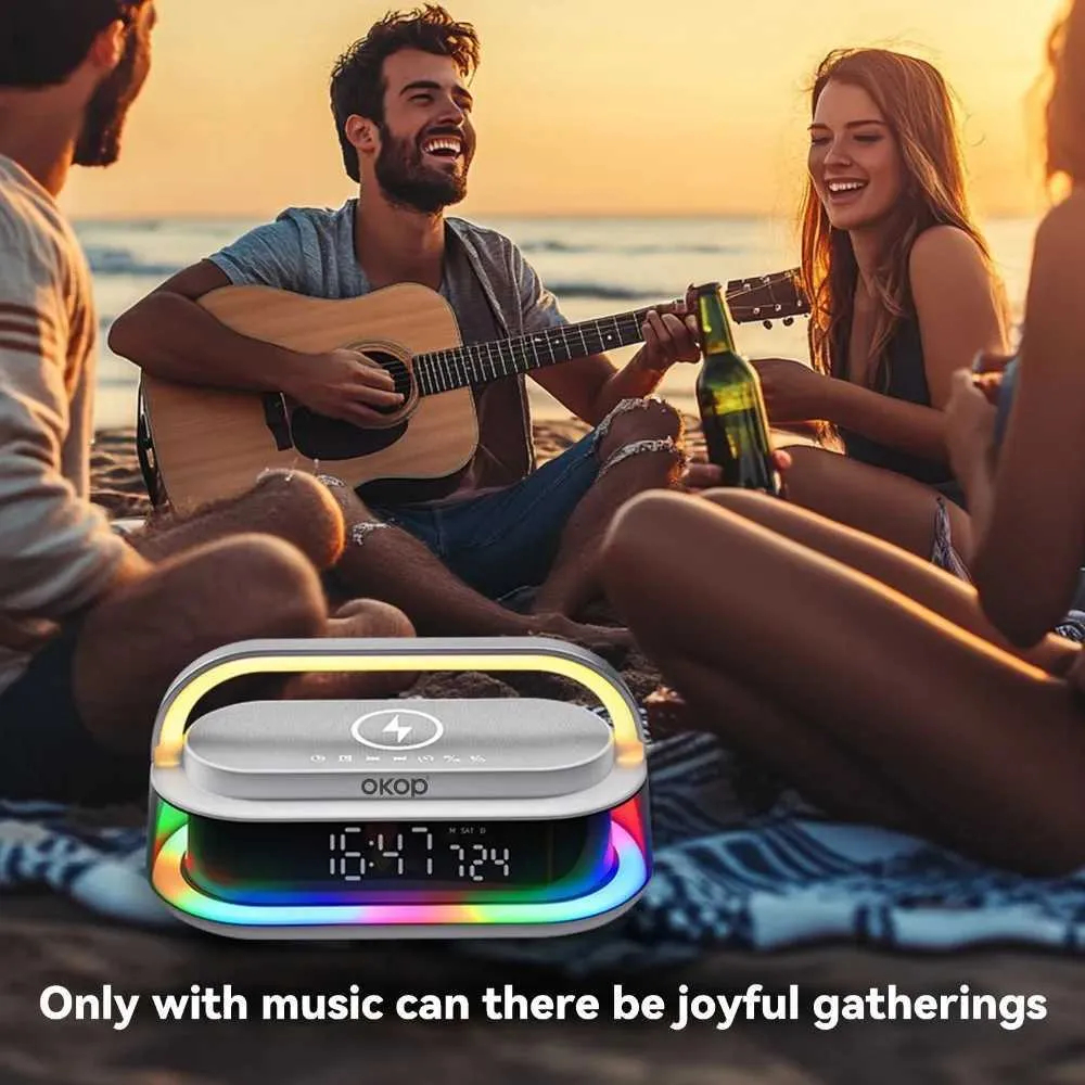 Boxa Bluetooth cu Lumini RGB, Incarcator Wireless si Ceas Digital, 15W, Boxa Portabila, Alarma, White Noise, TF Card, FM Radio, Design Modern [2]