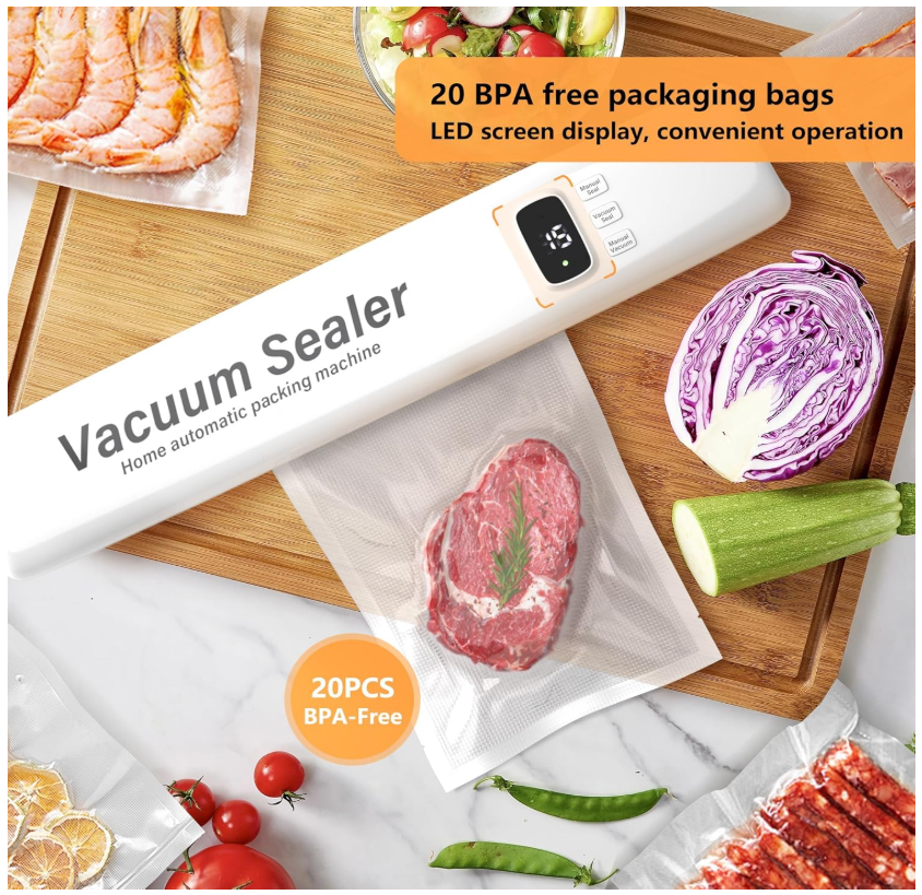 Aparat de Sigilat si Vidat Pungi, Vacuum Sealer Automat, pentru Alimente (Carne, Legume, Cereale), Protectie Supraincalzire, 33x7 cm [2]