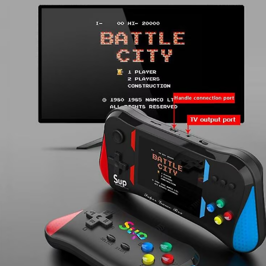 Consolă 2 Jucatori Retro Portabilă cu 500 Jocuri, Joystick pentru 2 Jucători, Conectare TV AV, Baterie Reîncărcabilă, 17.5 cm, Multiplayer [2]