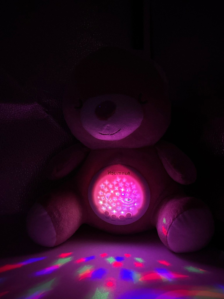 Ursuleț și Cățel Muzical cu Proiecție de Stele, 25 cm, Lumină si Muzica Calda, Funcționează pe Baterii [9]