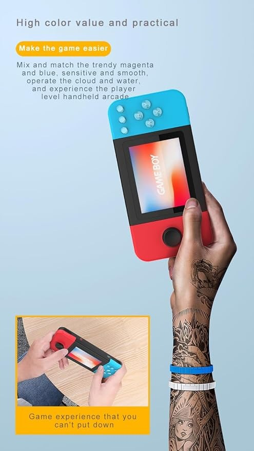Consolă Portabilă Jocuri Retro – Conectare AV la TV,  Controler pentru 2 Jucători, Ecran 2.8” HD Color, 500 Jocuri Incluse, Baterie Reîncărcabilă 800mAh [7]