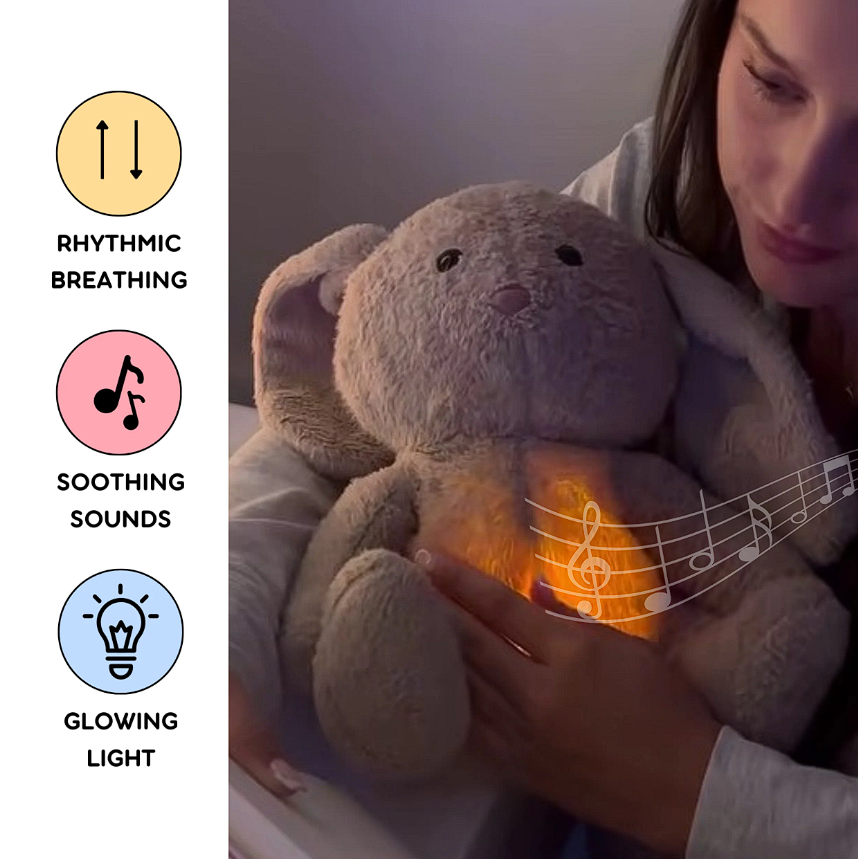 Iepuraș de Plus care Respiră, 30 cm, cu Sunet Real de Respirație, Lumină și Muzică, Jucărie Interactivă Realistă pentru Copii [2]