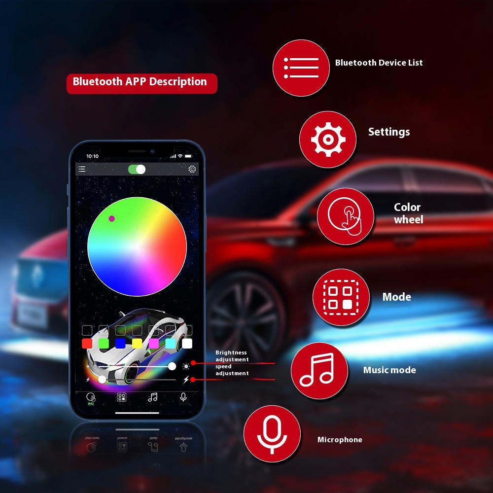 Set 4 Presuri Auto cu Iluminare RGB, Control prin Aplicație BLEDIM2, Model Auto, 28x16 cm, Universal, USB/Priză Auto, Kit Instalare Inclus [2]