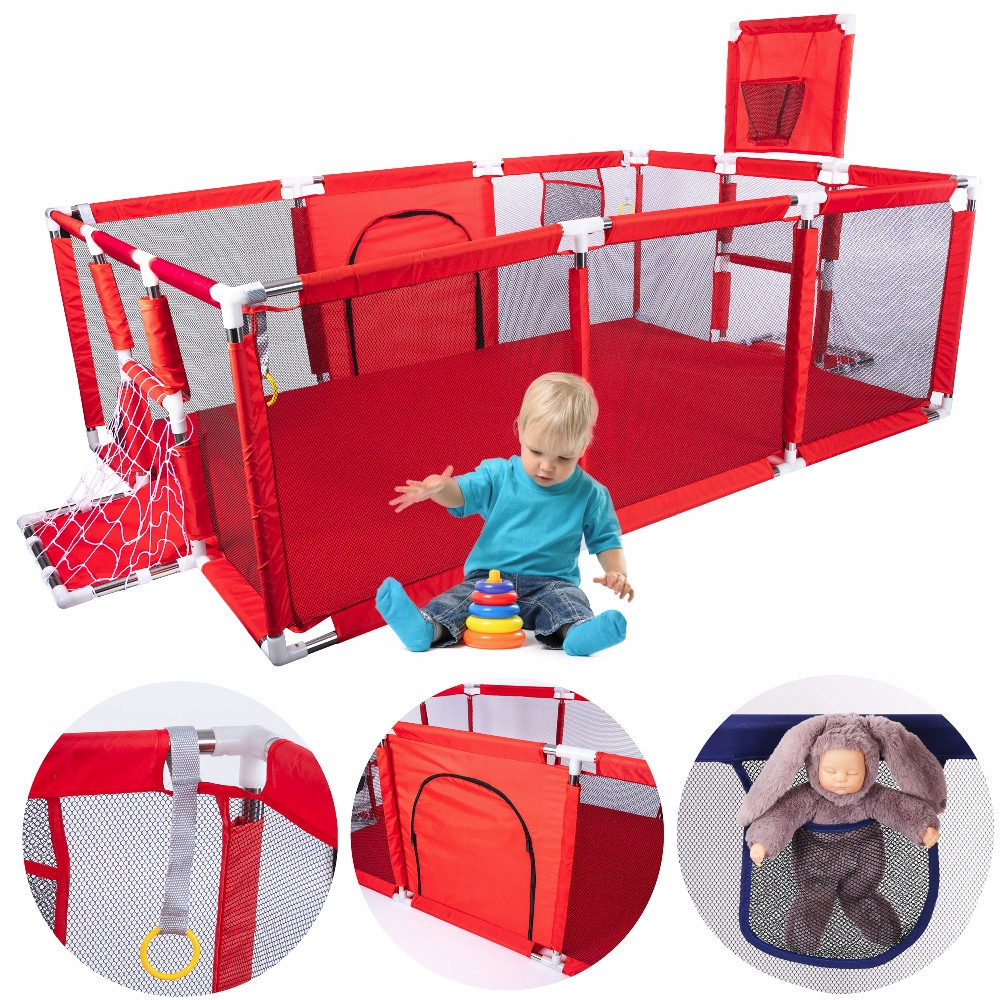 Țarc pentru Bebelusi 180x120x64 cm, Cu 30 de Bile, Mini Coș de Baschet, Poartă de Fotbal, Acces cu Fermoar și Montaj Ușor [1]