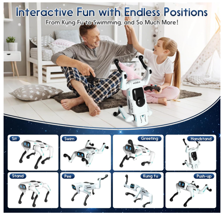 Robot Caine Inteligent cu Telecomanda, Jucarie Interactiva STEM Programabila, Muzica, Povesti si Dans, RC Robo Dog pentru Copii [2]