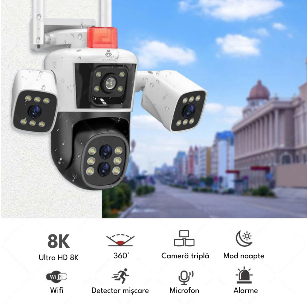 Camera Supraveghere WiFi cu 3 Camere Crocodil, Zoom Optic 10X, 16MP, 4K Ultra HD, Viziune Nocturna Clara, Detectie Umana, Audio Bidirectional, Alarma, IP66, PTZ 360°, [2]