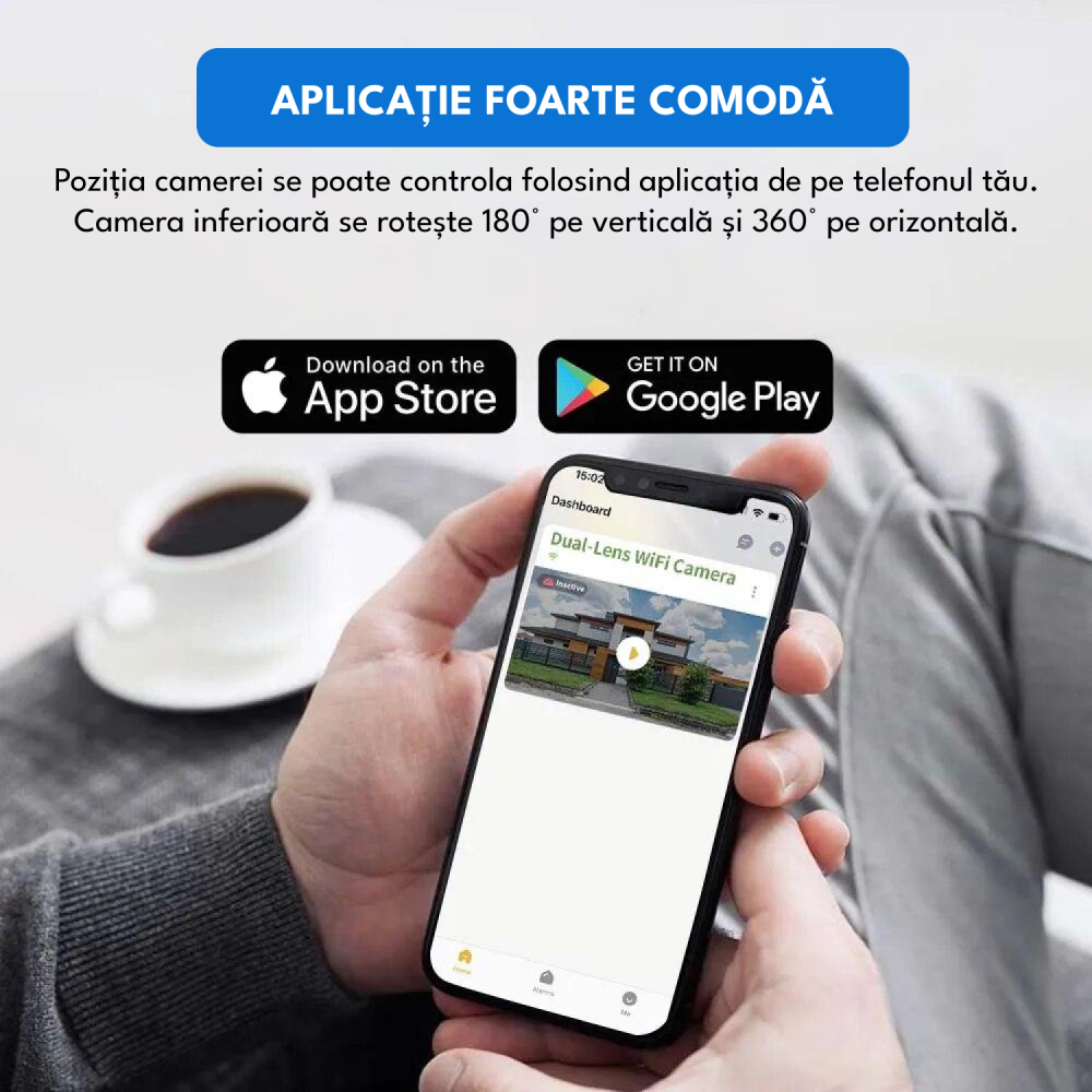 Camera Supraveghere WiFi cu 3 Camere Crocodil, Zoom Optic 10X, 16MP, 4K Ultra HD, Viziune Nocturna Clara, Detectie Umana, Audio Bidirectional, Alarma, IP66, PTZ 360°, [9]