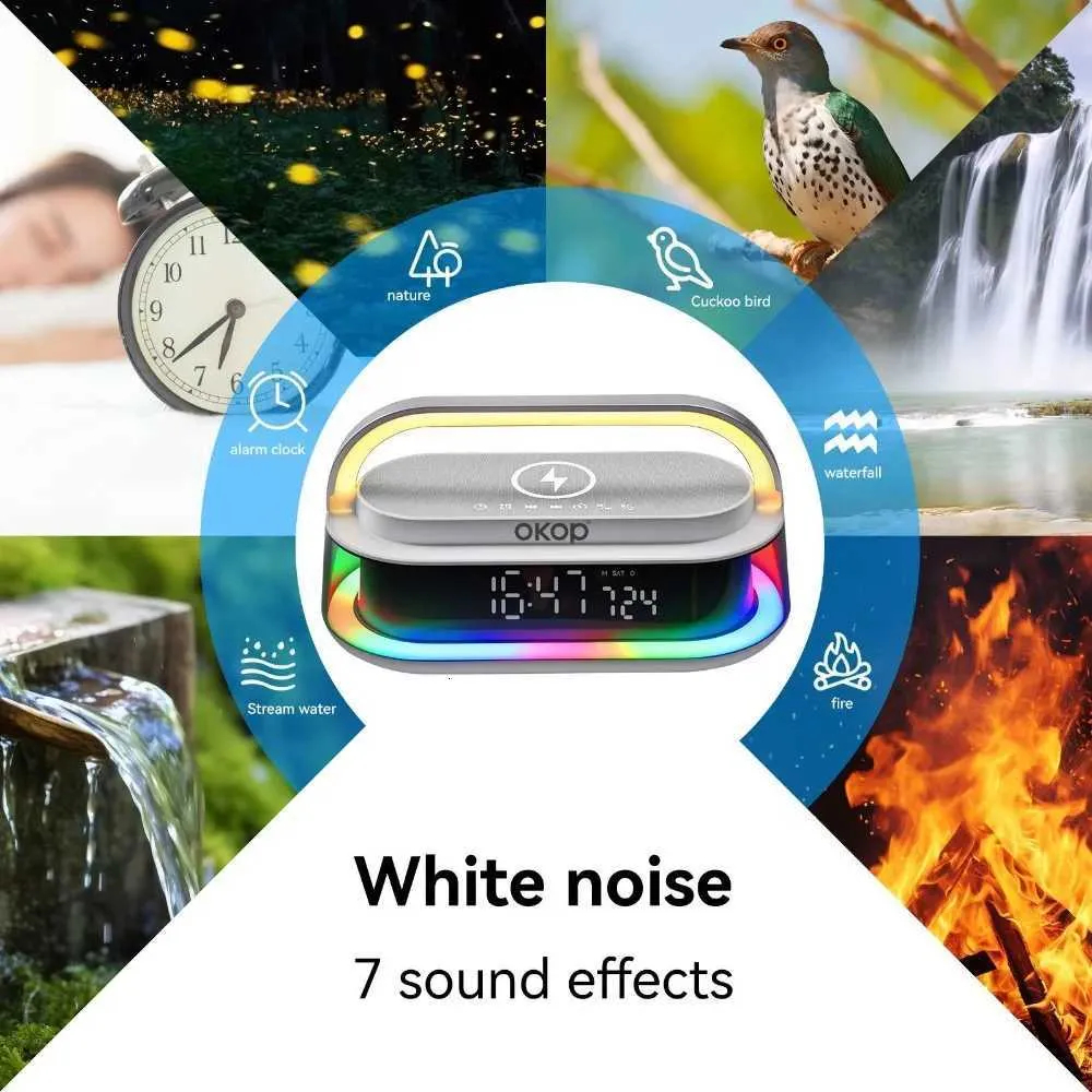 Boxa Bluetooth cu Lumini RGB, Incarcator Wireless si Ceas Digital, 15W, Boxa Portabila, Alarma, White Noise, TF Card, FM Radio, Design Modern [4]