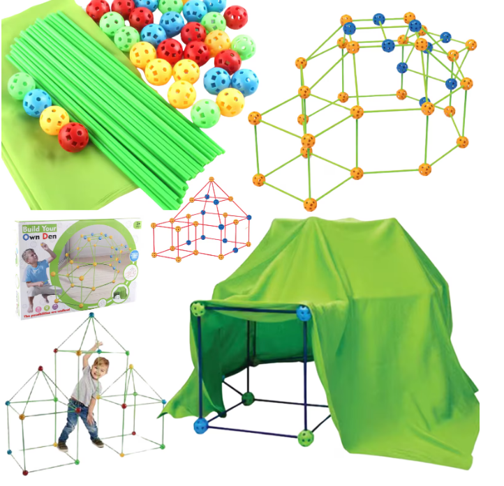 Set de Construcție Forturi pentru Copii, 87 Piese (36 Conectori + 51 Bețe, 31 cm),  Joc Creativ DIY [1]