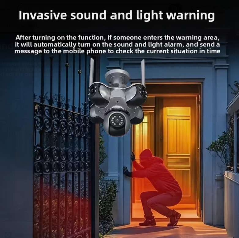 Camera Supraveghere WiFi cu 5 Lentile, 25 MP, Camere Rotative 360°, 4K Ultra HD, PTZ, Viziune Nocturna Color, Detectare Umana, Zoom 10X Digital, Audio Bidirectional, Alarma, IP66, Card Memorie 64GB In [4]