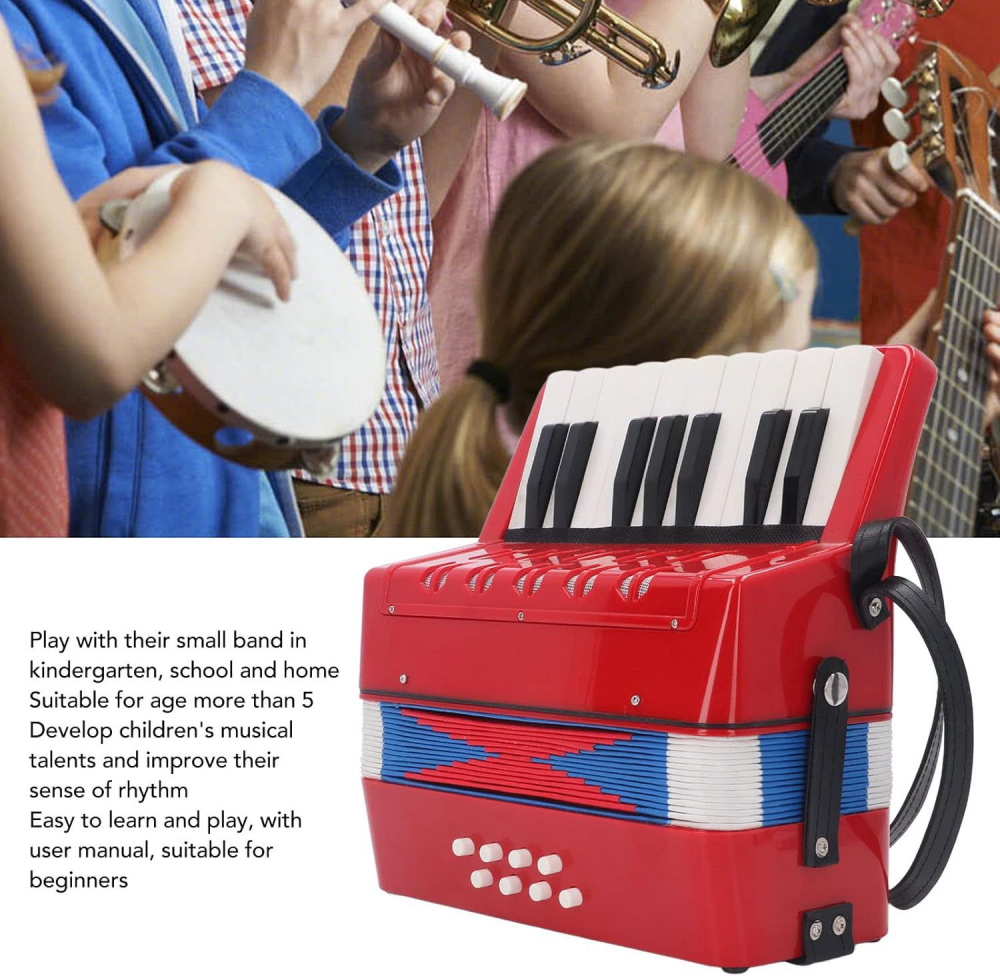 Acordeon Copii cu Clape, iStan, 23 x 38 cm - Rosu [4]