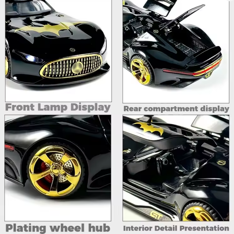 Automachetă Mercedes-Benz AMG GT Vision (Batmobile) din Metal, 15 cm, Funcție Pull-Back, Uși și Eleron Deschizătoare, Lumină și Sunet [4]