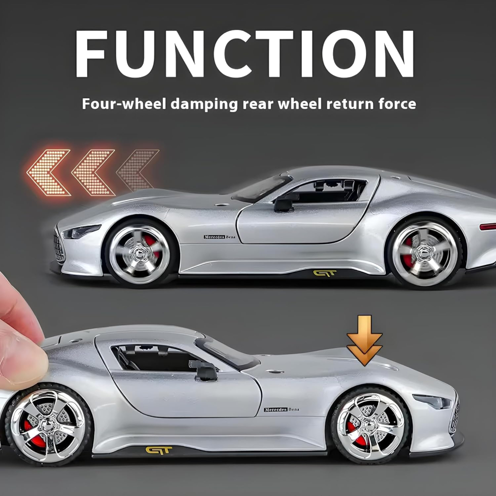 Automachetă Mercedes-Benz AMG GT Vision (Batmobile), 15 cm, Funcție Pull-Back, Uși și Eleron Deschizătoare, Lumină și Sunet [5]