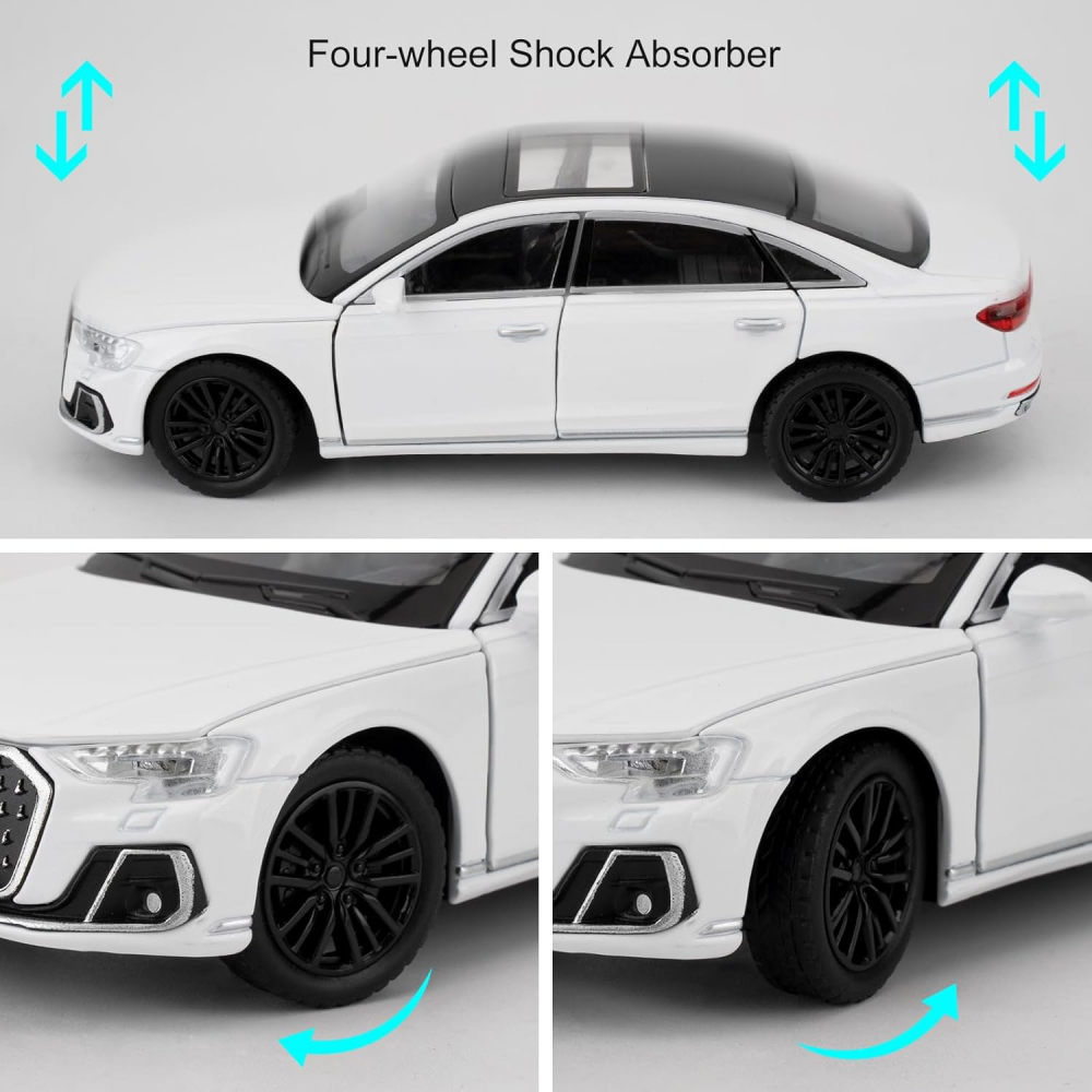 Automacheta Audi A8, din Metal  – 15cm, Sunete și Lumină, Elemente Mobile, Funcție Pull Back, Detalii Realiste [3]