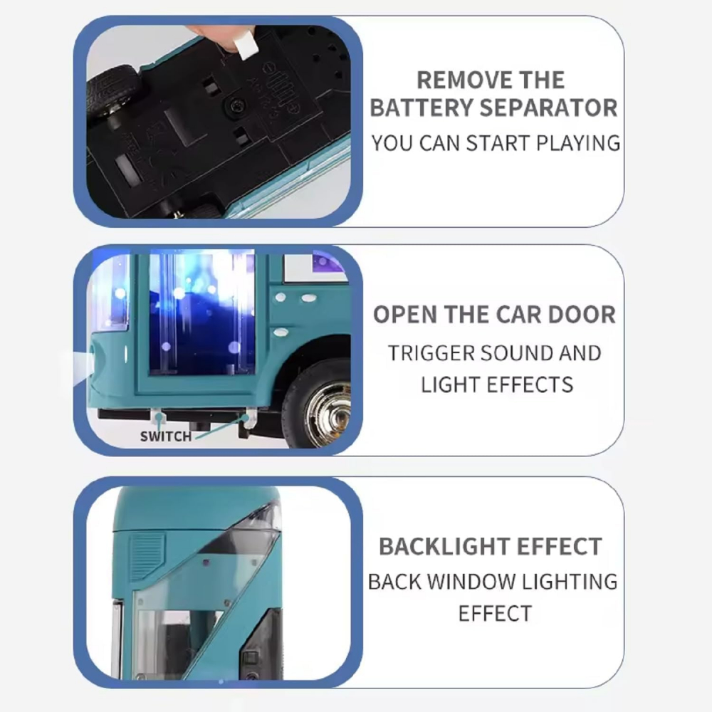 Automacheta Autobuz Etajat Londonez, cu Lumini, Sunete, Functie Pull-Back, 19 cm - Albastru [5]