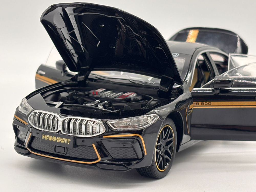 Automachetă BMW M8 Competition Pachet MANHART din Metal, 1:24, Fum pe Bază de Apă, Funcție Pull-Back, Uși, Capotă și Portbagaj Deschizătoare, Lumină și Sunet, 21 cm [7]
