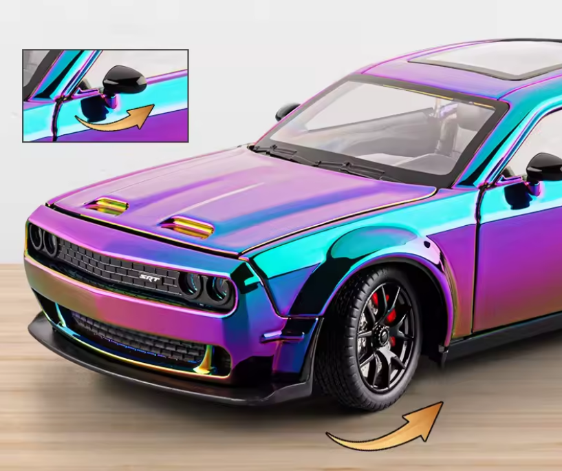 Automachetă Dodge Challenger SRT din Metal, 1:24, Funcție Pull-Back, Uși, Capotă și Portbagaj Deschizătoare, Sunete și Lumini, 20cm [2]