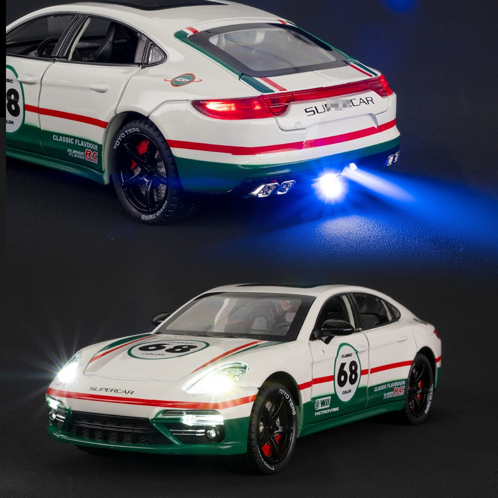 Automachetă Porsche Panamera, 20 cm, Funcție Pull-Back, Uși, Portbagaj și Capotă Deschizătoare, Lumină, Sunet și Efect de Fum (Baterii Incluse) [1]