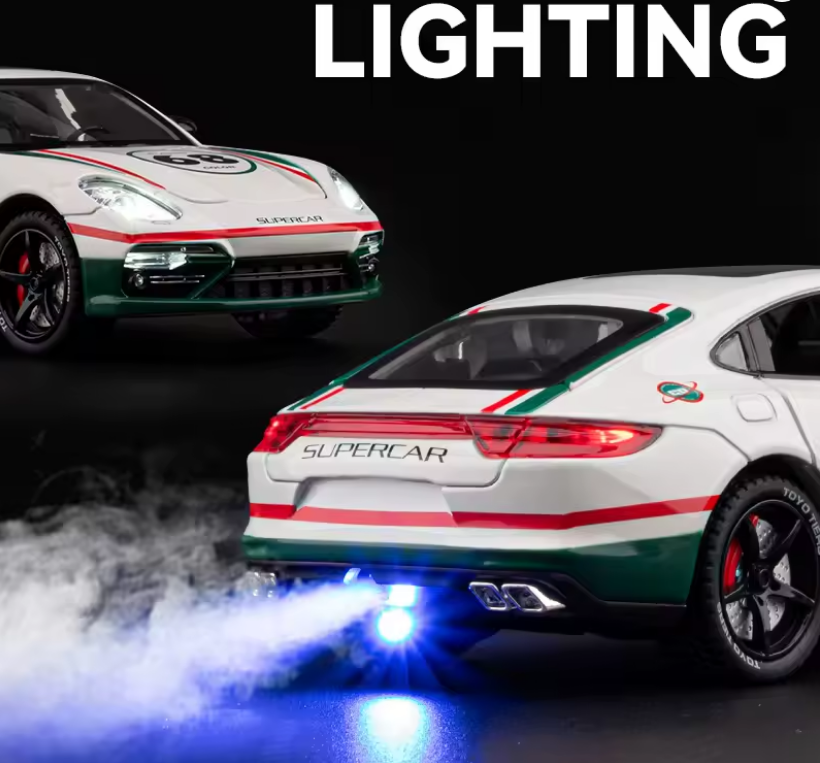 Automachetă Porsche Panamera, 20 cm, Funcție Pull-Back, Uși, Portbagaj și Capotă Deschizătoare, Lumină, Sunet și Efect de Fum (Baterii Incluse) [2]