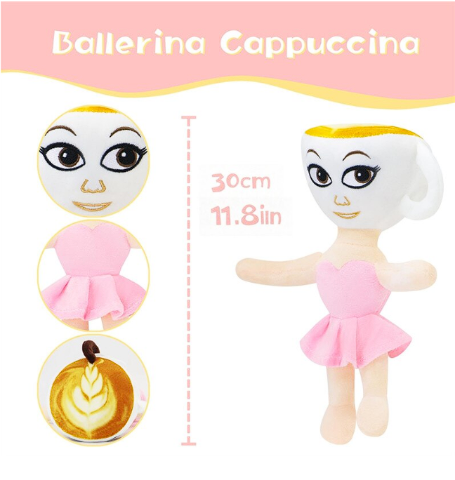Balerina Cappuccina din Plus, 30 cm, Roz, cu Agățătoare, Jucărie Moale pentru Copii, Italian Brainrot [3]