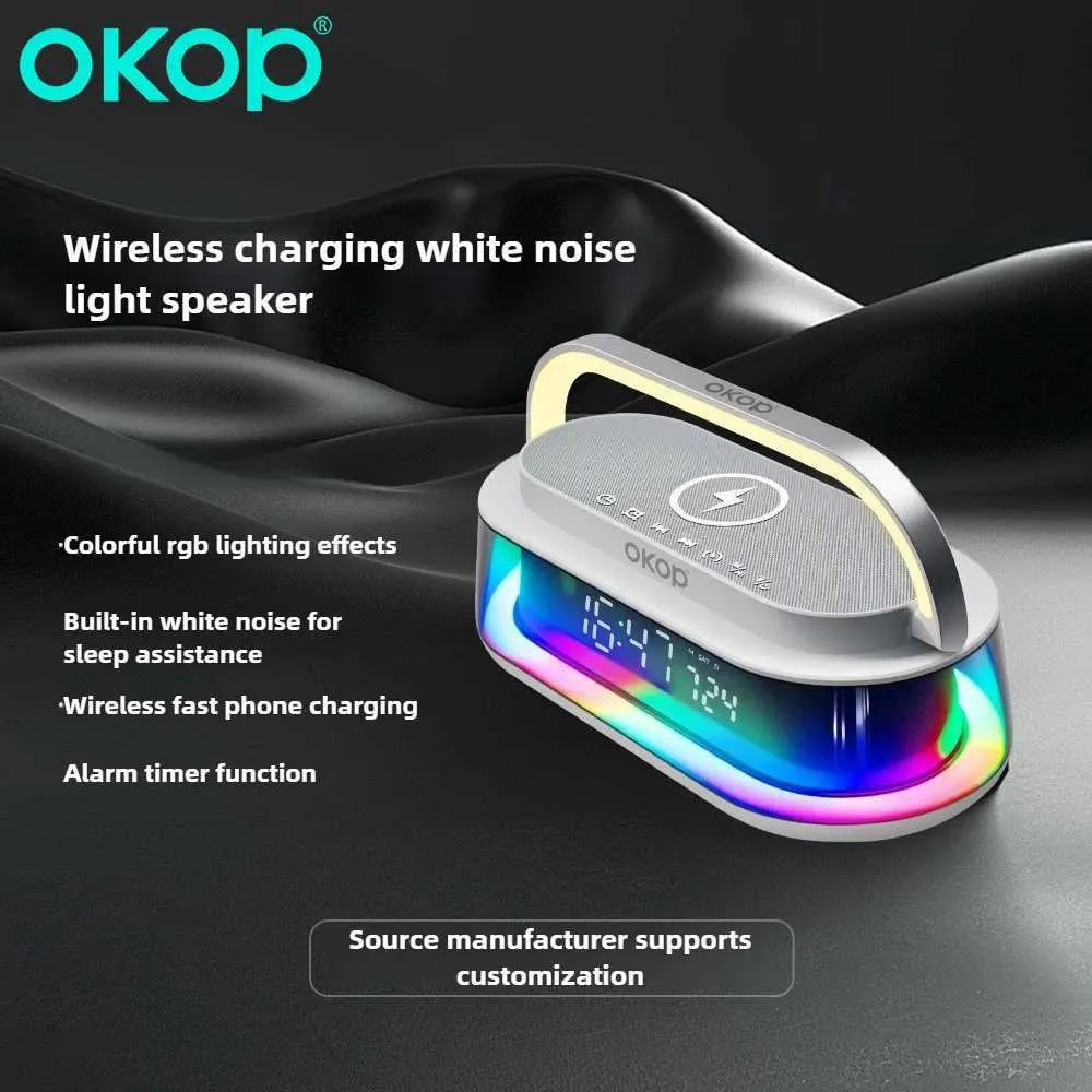 Boxa Bluetooth cu Lumini RGB, Incarcator Wireless si Ceas Digital, 15W, Boxa Portabila, Alarma, White Noise, TF Card, FM Radio, Design Modern [6]