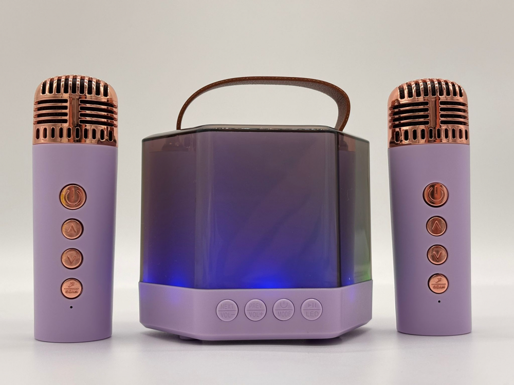 Boxă Karaoke RGB cu 2 Microfoane Wireless – Model Q-7, TF Card, USB, Bluetooth – Sunet Puternic și Efecte de Lumini [10]
