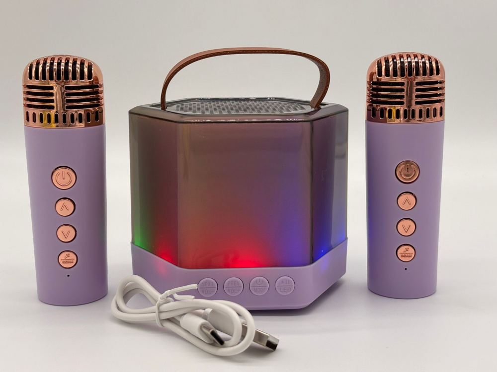 Boxă Karaoke RGB cu 2 Microfoane Wireless – Model Q-7, TF Card, USB, Bluetooth – Sunet Puternic și Efecte de Lumini [9]