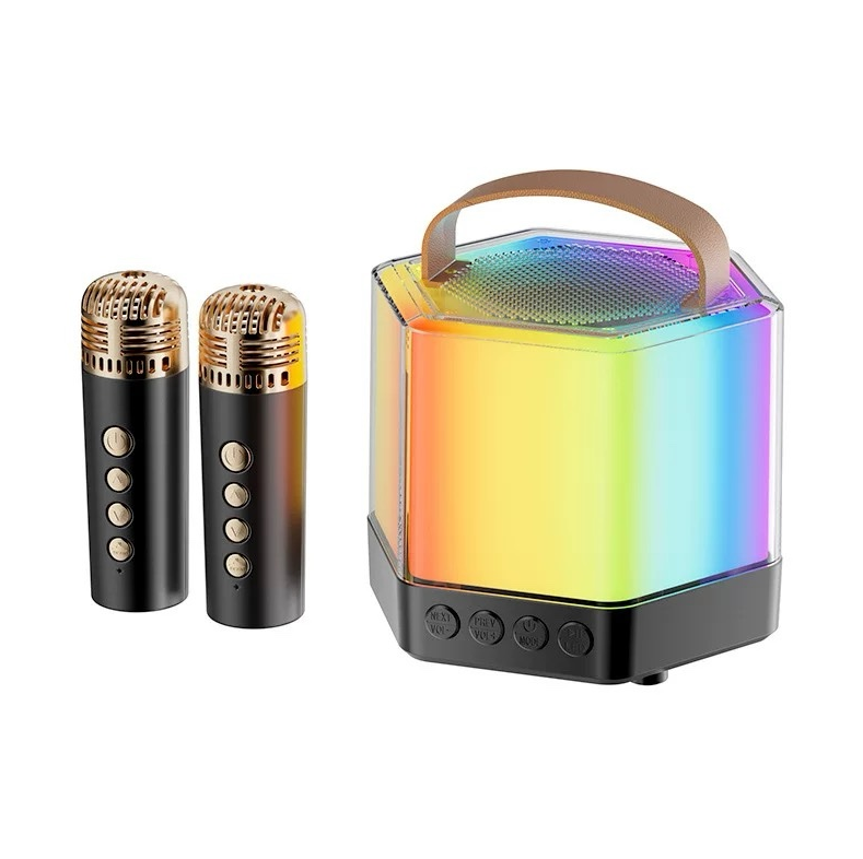 Boxă Karaoke RGB cu 2 Microfoane Wireless – Model Q-7, TF Card, USB, Bluetooth – Sunet Puternic și Efecte de Lumini [9]