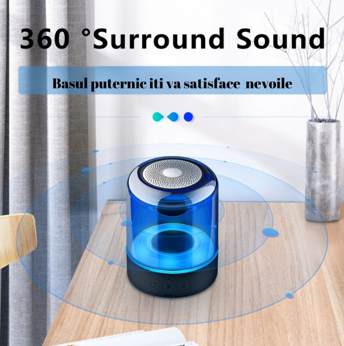 Boxă Portabilă Bluetooth Mini, 9 cm, Calitate Audio Premium, Lumini RGB, Playtime 3h, USB, TF [4]