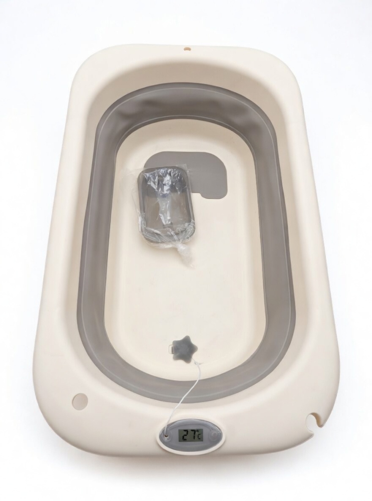 Cadita Pliabila pentru Bebelusi cu Afisaj Temperatura Digital, 80 x 50 cm, Cadita Baie Copii Pliabila cu Dop Scurgere, Design Antiderapant, Usor de Depozitat [4]