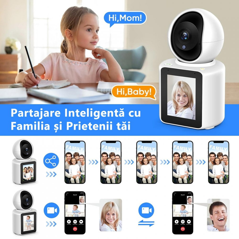 Cameră de Supraveghere Baby Monitor Inteligentă Wi-Fi Full HD 1080p, Functie Apel Video, Viziune Nocturna, Suport Cloud și Card TF – Control prin Aplicația "ICSee" [6]