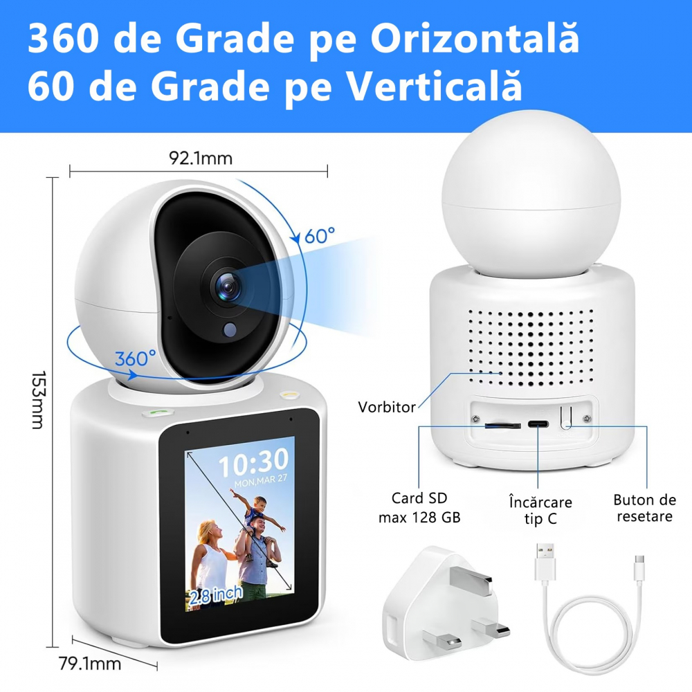 Cameră de Supraveghere Baby Monitor Inteligentă Wi-Fi Full HD 1080p, Functie Apel Video, Viziune Nocturna, Suport Cloud și Card TF – Control prin Aplicația "ICSee" [3]