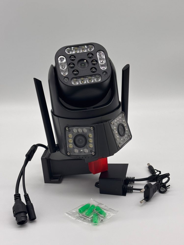 Camera de Supraveghere Smart V380 PRO – 3 Camere (1 Rotativă 360°/180°), 12MP, LED cu Sirenă, WiFi 2.4G, Infrarosu, TF Card până la 64GB, Conectare prin Aplicația "V380 PRO", Cablu LAN,Alimentator 220 [16]