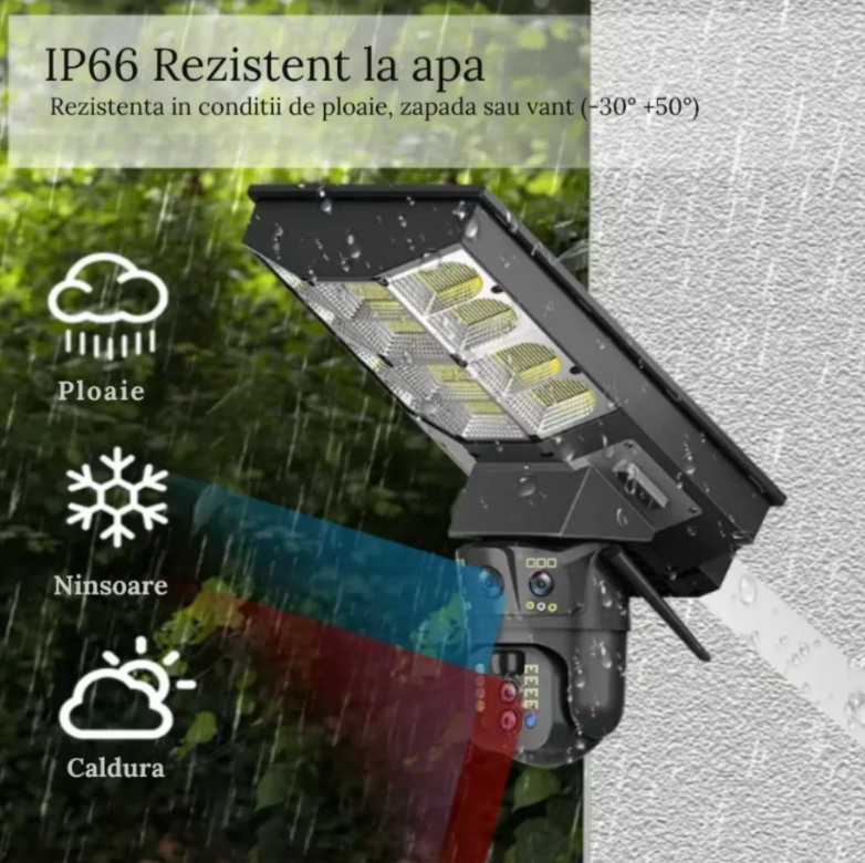 Cameră de Supraveghere Solară 4G cu Lampă Integrată, 4 Lentile, Sistem 5-în-1, Rotire 360°, Detecție Mișcare, Viziune Nocturnă IR & Color, Audio Bidirecțional, IP67, Panou Solar, Monitorizare Live [2]