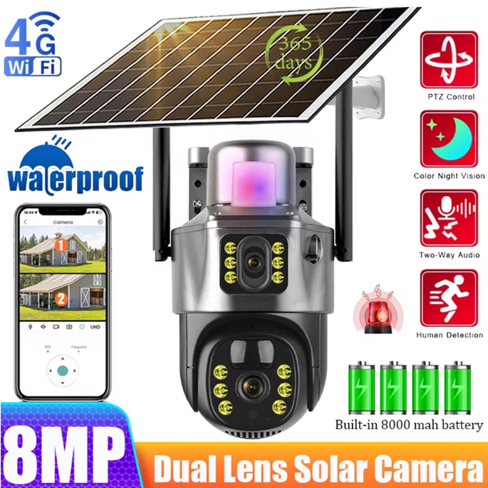 Cameră de Supraveghere Cu Panou Solar V380 Pro, Functionalitate Cartela SIM 4G/WiFi, cu Panou Solar, 4K Ultra HD, Control prin App Store & Google Play, Vedere Nocturna, Rezistenta la Apa, Cloud, 360° [15]