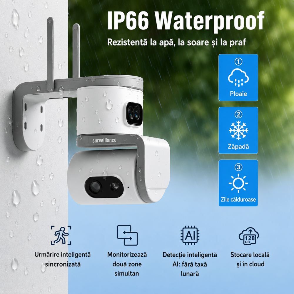Cameră de Supraveghere WiFi 8MP cu 2 Lentile, Zoom 10X, Viziune Nocturnă, Detectare Mișcare, Audio Bidirecțional, V380 Pro [6]