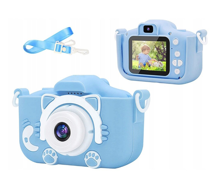 Cameră Foto Digitală pentru Copii, cu Husă Detasabilă, Suport Micro Card SD,Cablu USB și Agățătoare Tip Breloc, Jocuri Snake și Tetris, Funcție Selfie, Muzică și Fotografiere [1]